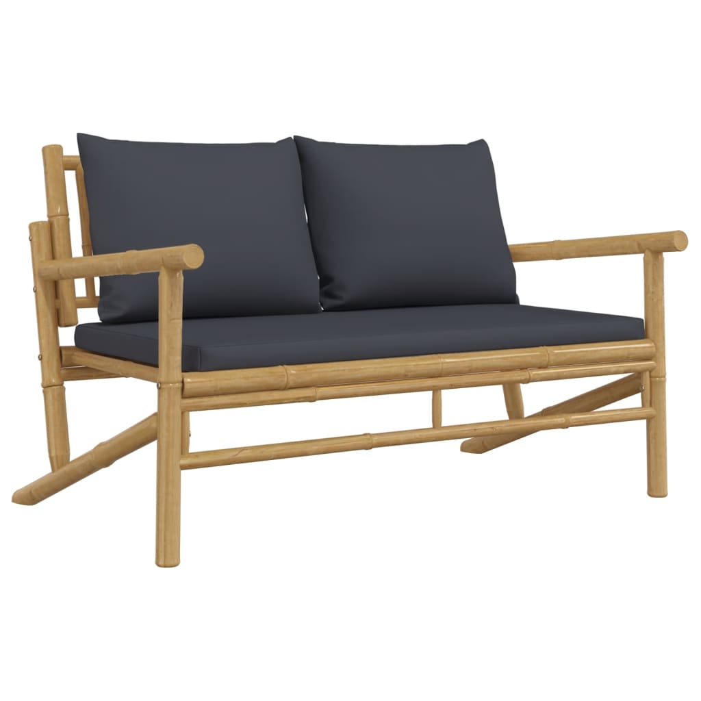 vidaXL 2 Piece Patio Lounge Set with Dark Gray Cushions Bamboo-3