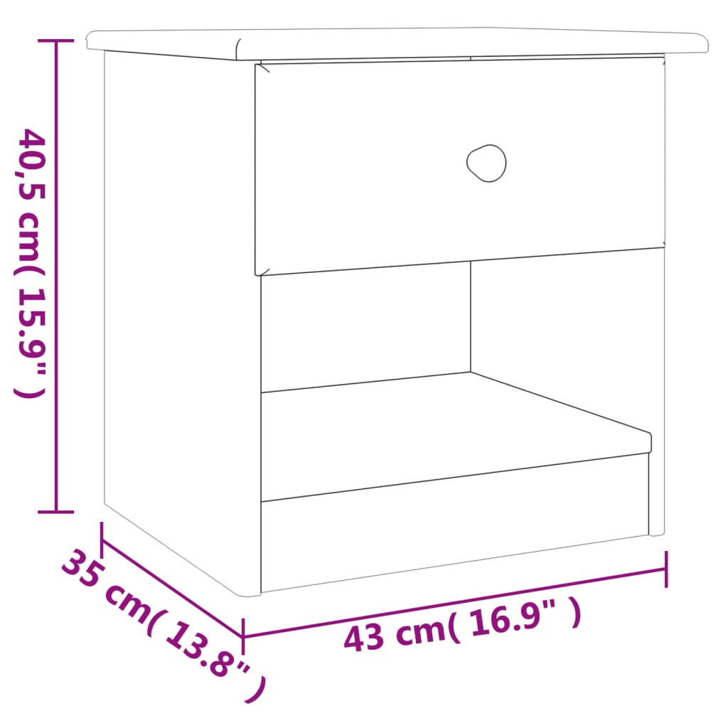 vidaXL Bedside Cabinet ALTA White 16.9"x13.8"x15.9" Solid Wood Pine-6