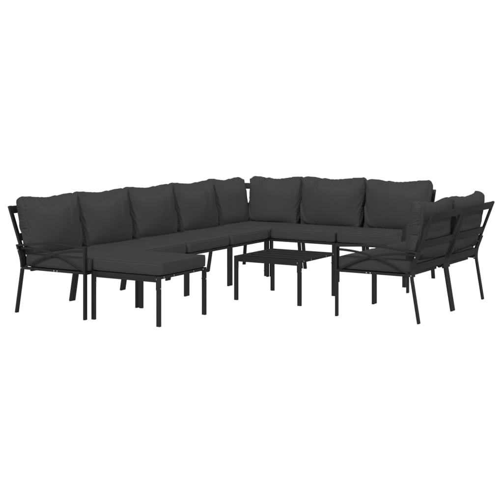 vidaXL 11 Piece Patio Lounge Set with Gray Cushions Steel-1