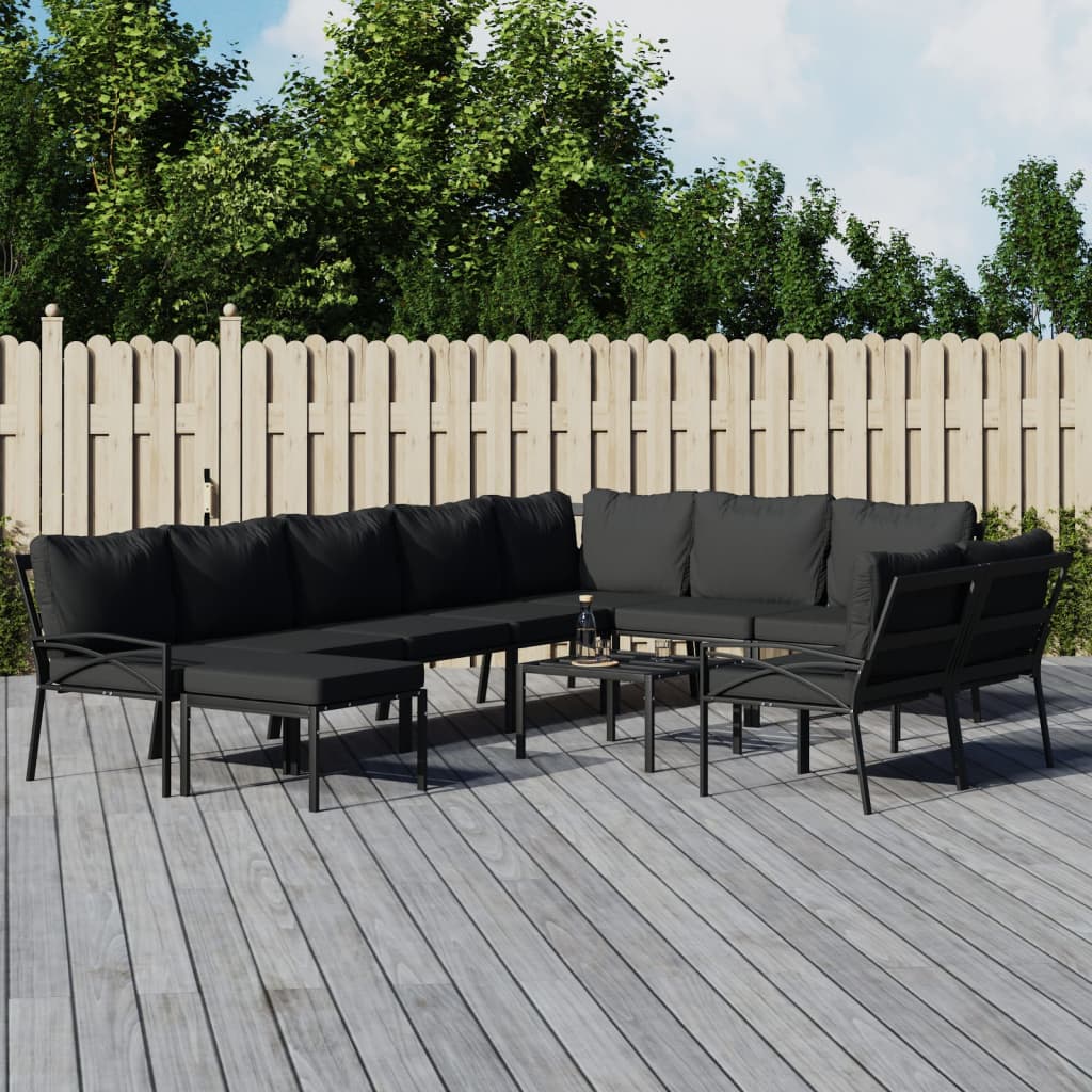 vidaXL 11 Piece Patio Lounge Set with Gray Cushions Steel-0