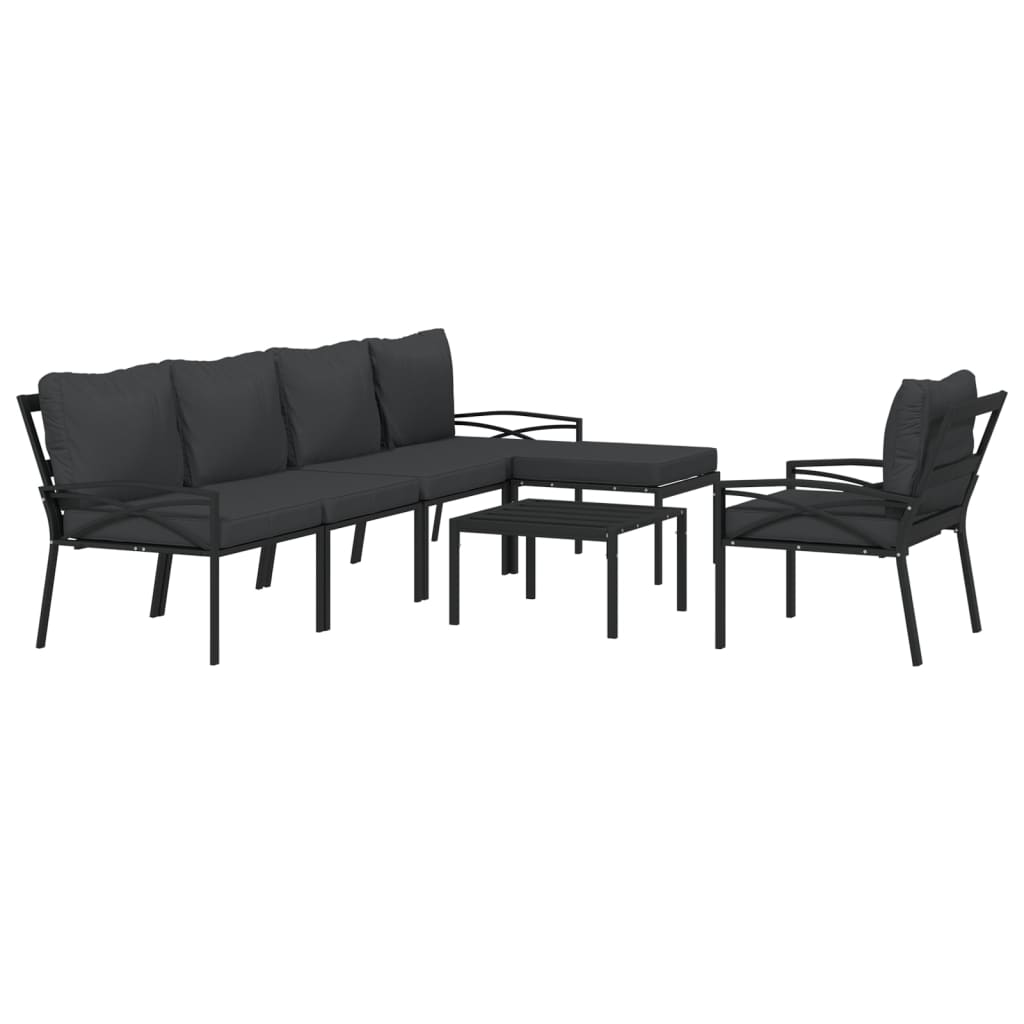 vidaXL 7 Piece Patio Lounge Set with Gray Cushions Steel-1