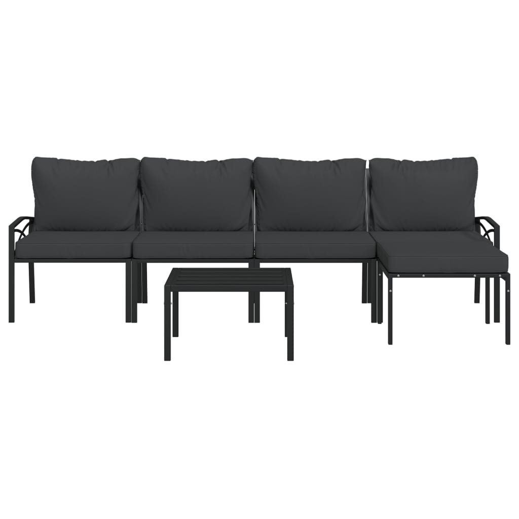 vidaXL 6 Piece Patio Lounge Set with Gray Cushions Steel-1