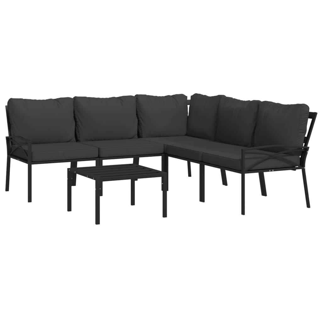 vidaXL 6 Piece Patio Lounge Set with Gray Cushions Steel-1