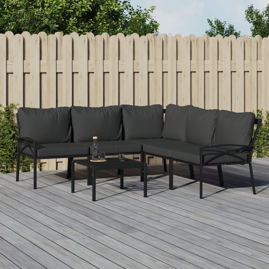 vidaXL 6 Piece Patio Lounge Set with Gray Cushions Steel-0