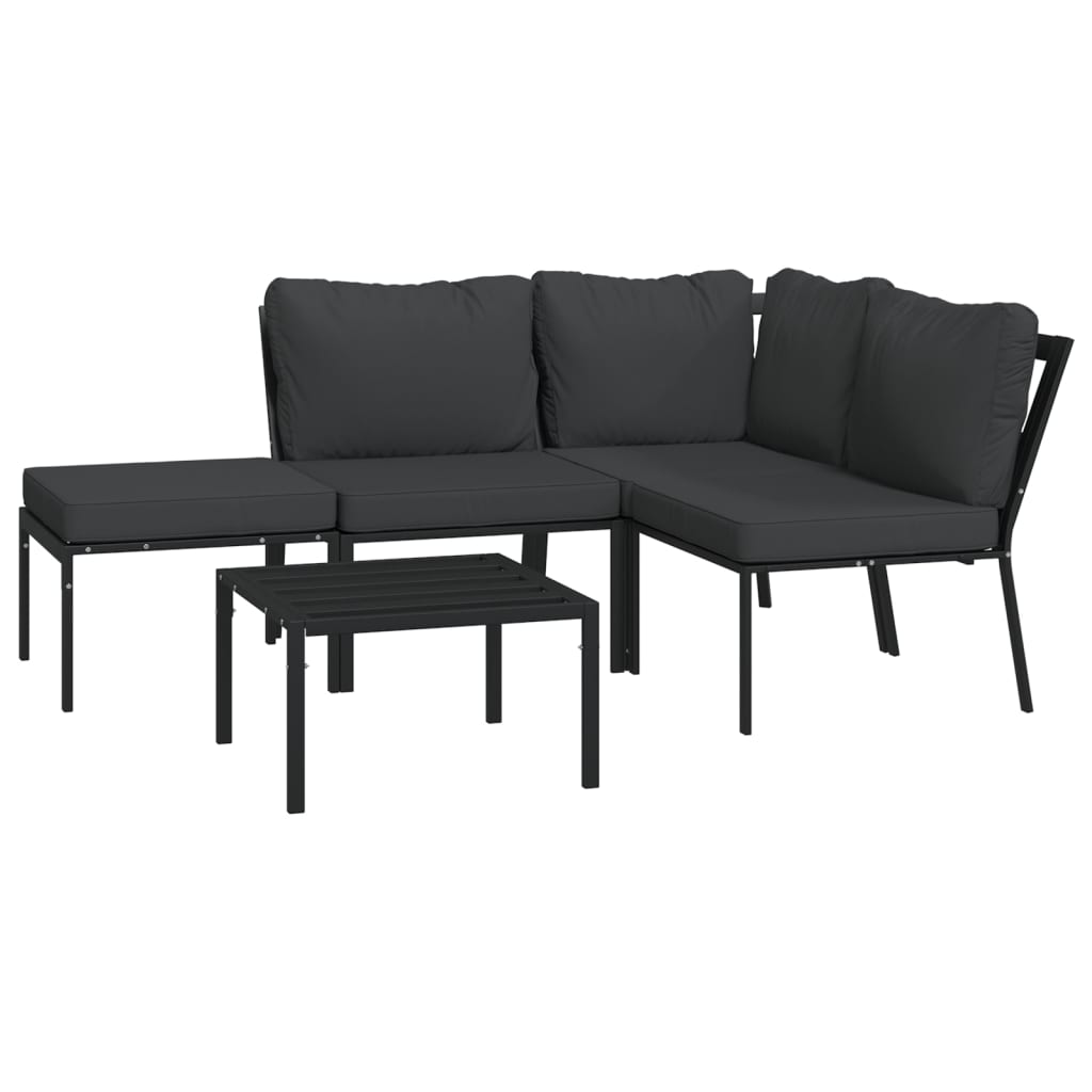 vidaXL 5 Piece Patio Lounge Set with Gray Cushions Steel-1