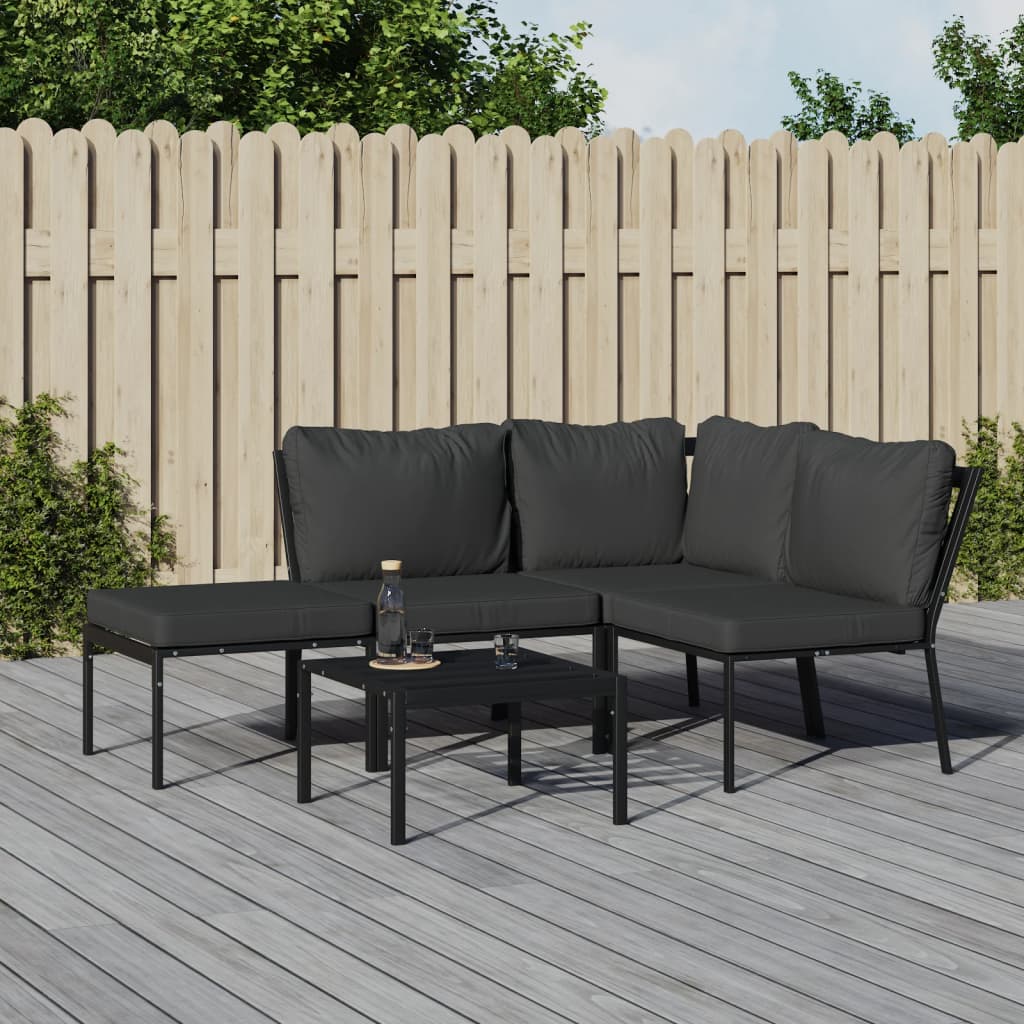 vidaXL 5 Piece Patio Lounge Set with Gray Cushions Steel-0