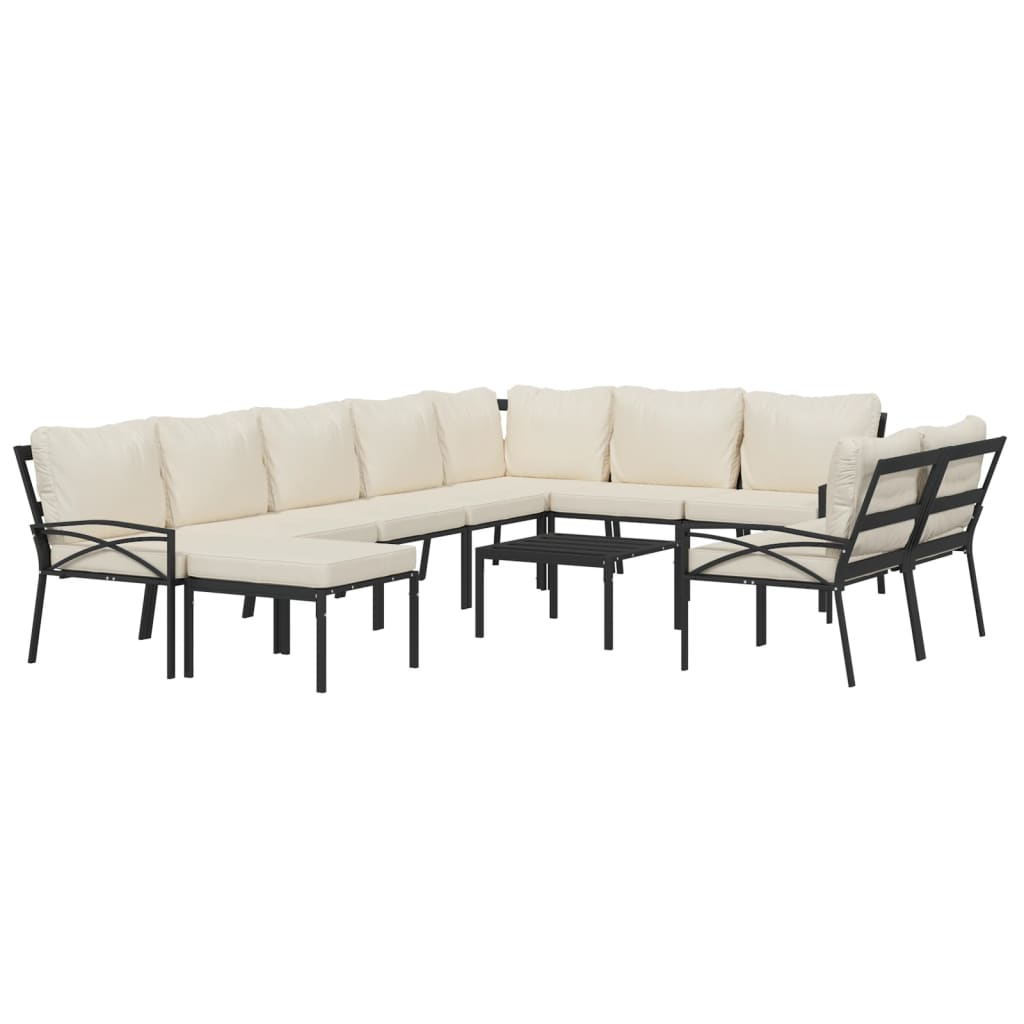 vidaXL 11 Piece Patio Lounge Set with Sand Cushions Steel-1