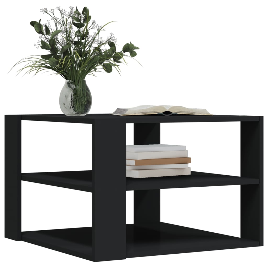 vidaXL Coffee Table Black 23.4"x23.4"x15.7" Engineered Wood-3