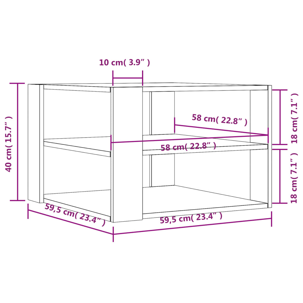 vidaXL Coffee Table Black 23.4"x23.4"x15.7" Engineered Wood-2