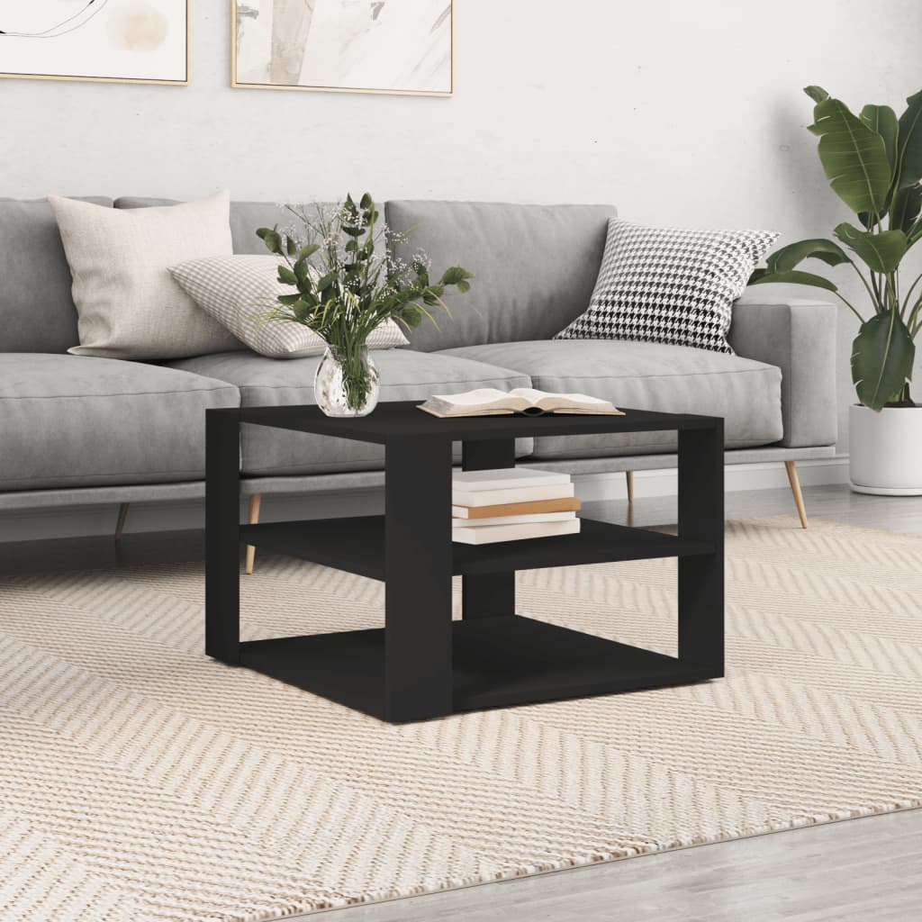 vidaXL Coffee Table Black 23.4"x23.4"x15.7" Engineered Wood-1