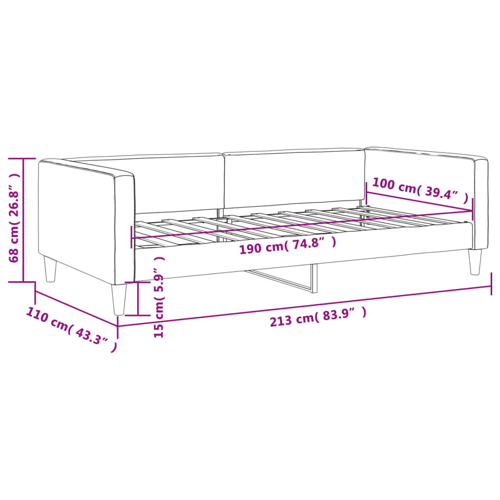 vidaXL Day Bed Light Gray 39.4"x74.8" Twin Fabric-6