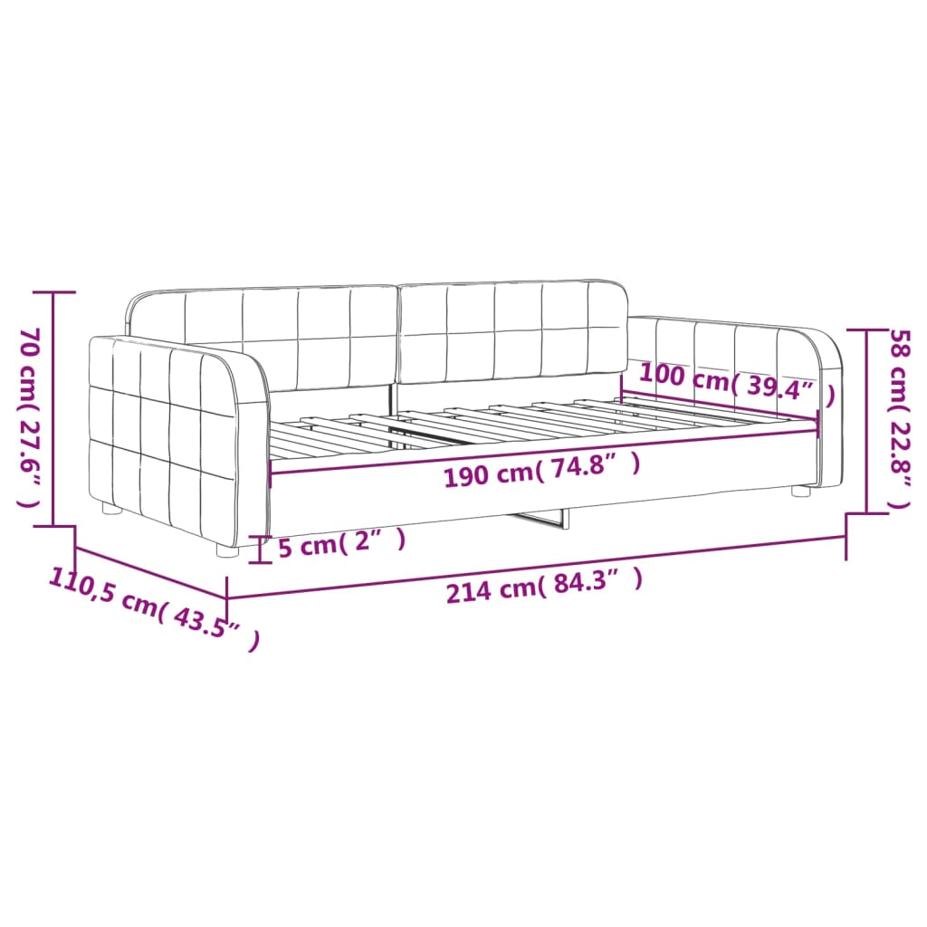 vidaXL Day Bed Light Gray 39.4"x74.8" Twin Velvet-6