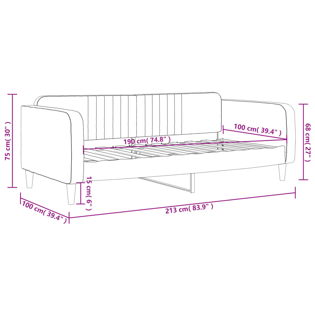 vidaXL Day Bed Light Gray 39.4"x74.8" Twin Velvet-5