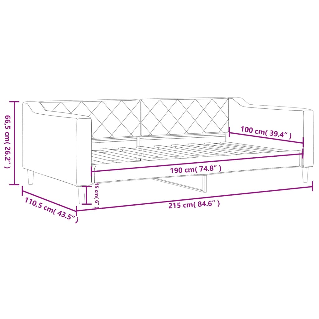 vidaXL Day Bed Dark Gray 39.4"x74.8" Twin Fabric-6