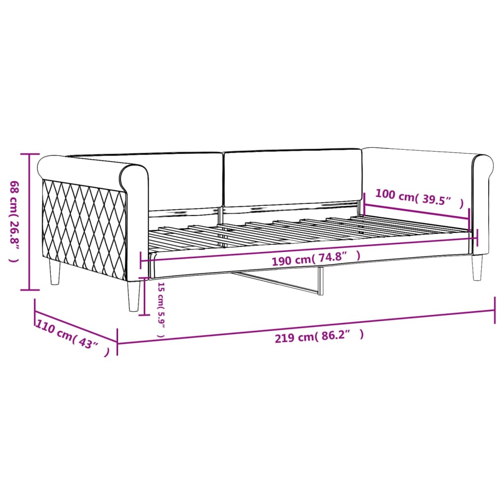 vidaXL Day Bed Light Gray 39.4"x74.8" Twin Velvet-6