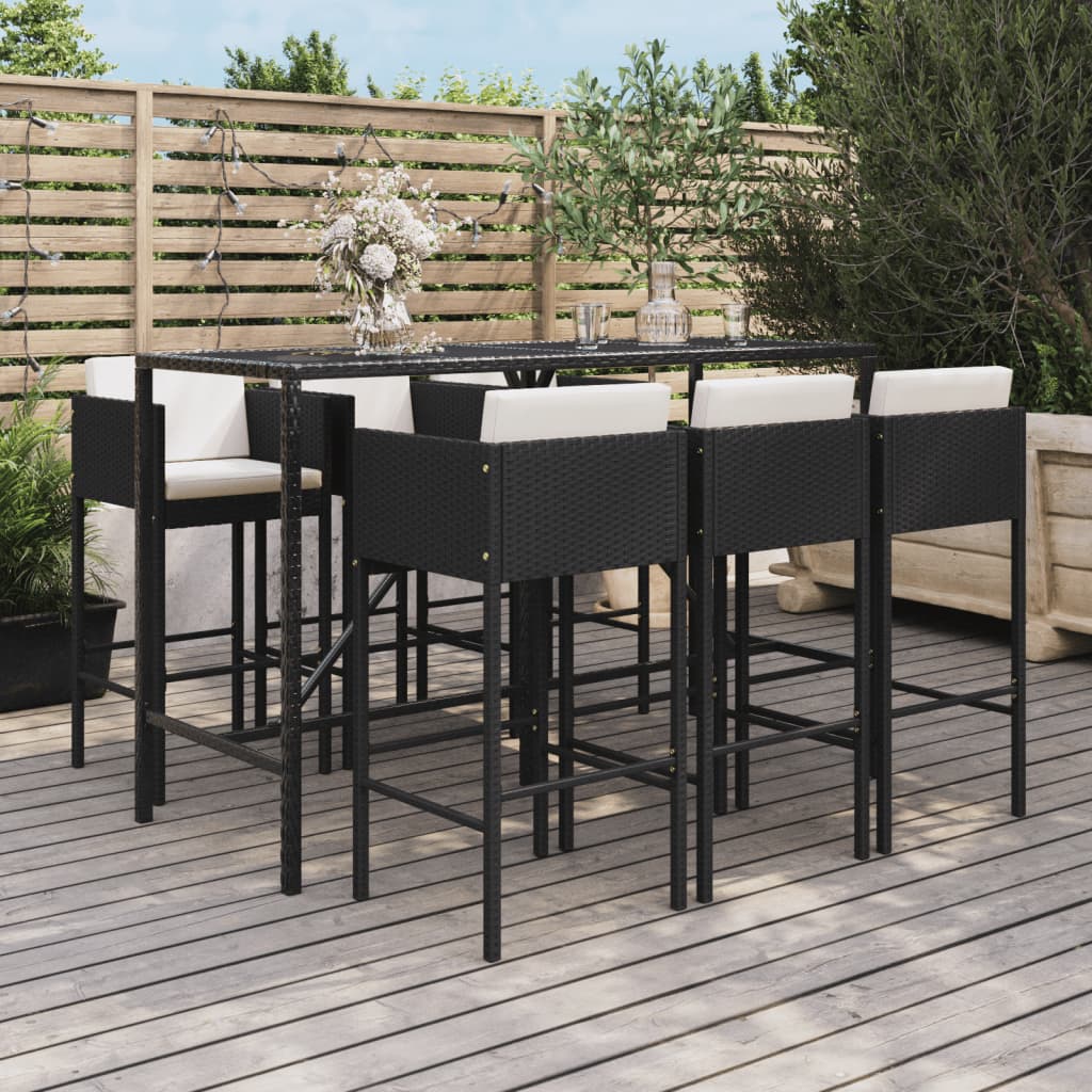 vidaXL Patio Bar Set Outdoor Wicker Table and Stool with Cushions Poly Rattan-0