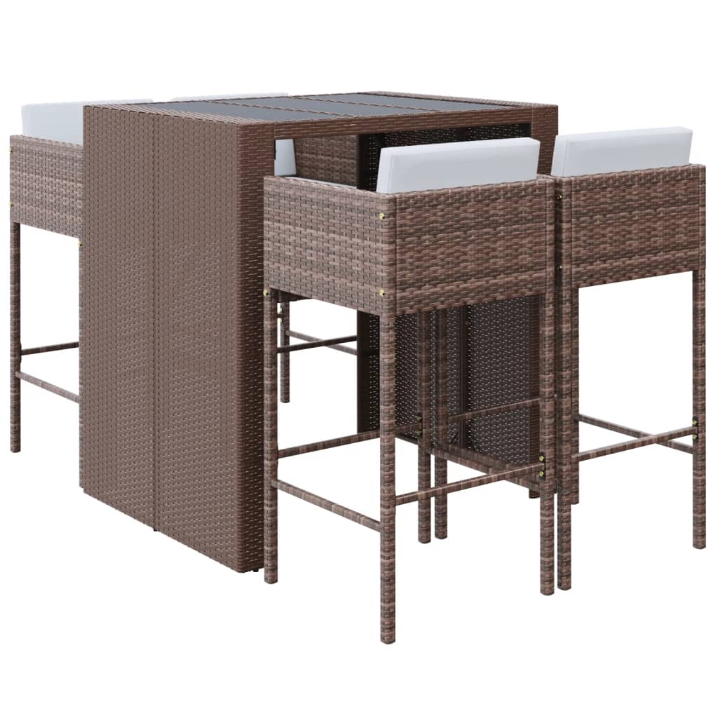 vidaXL Patio Bar Set 5 Piece Wicker Table and Stool with Cushions Poly Rattan-7