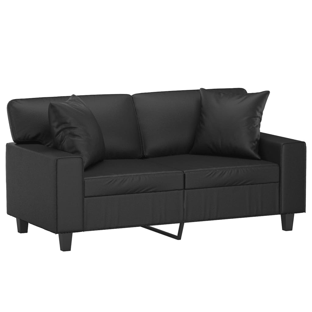 vidaXL 2-Seater Sofa with Throw Pillows Loveseat Couch Black Faux Leather-0