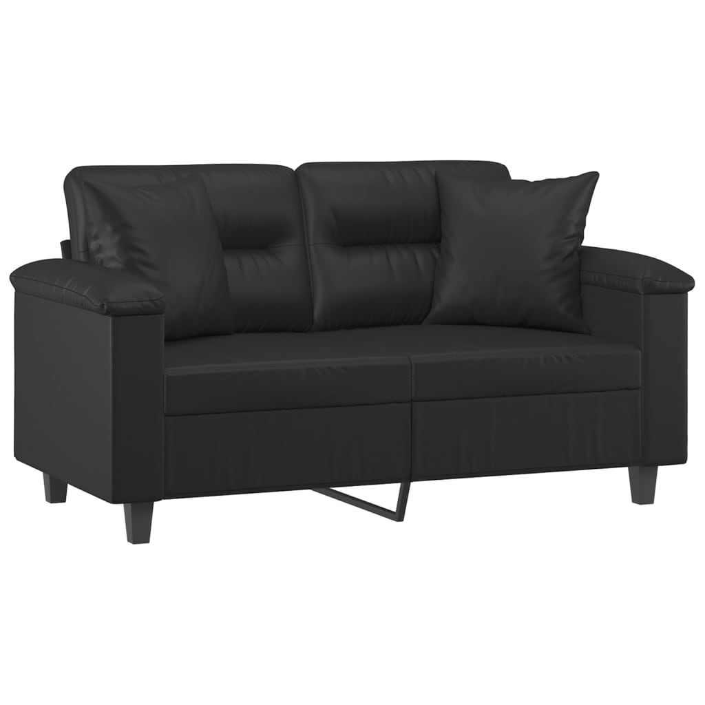 vidaXL 2-Seater Sofa with Throw Pillows Loveseat Couch Black Faux Leather-1