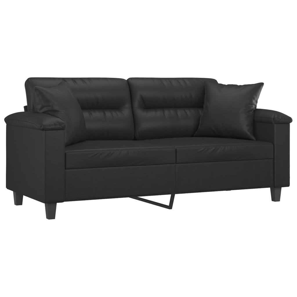 vidaXL 2-Seater Sofa with Throw Pillows Loveseat Couch Black Faux Leather-16