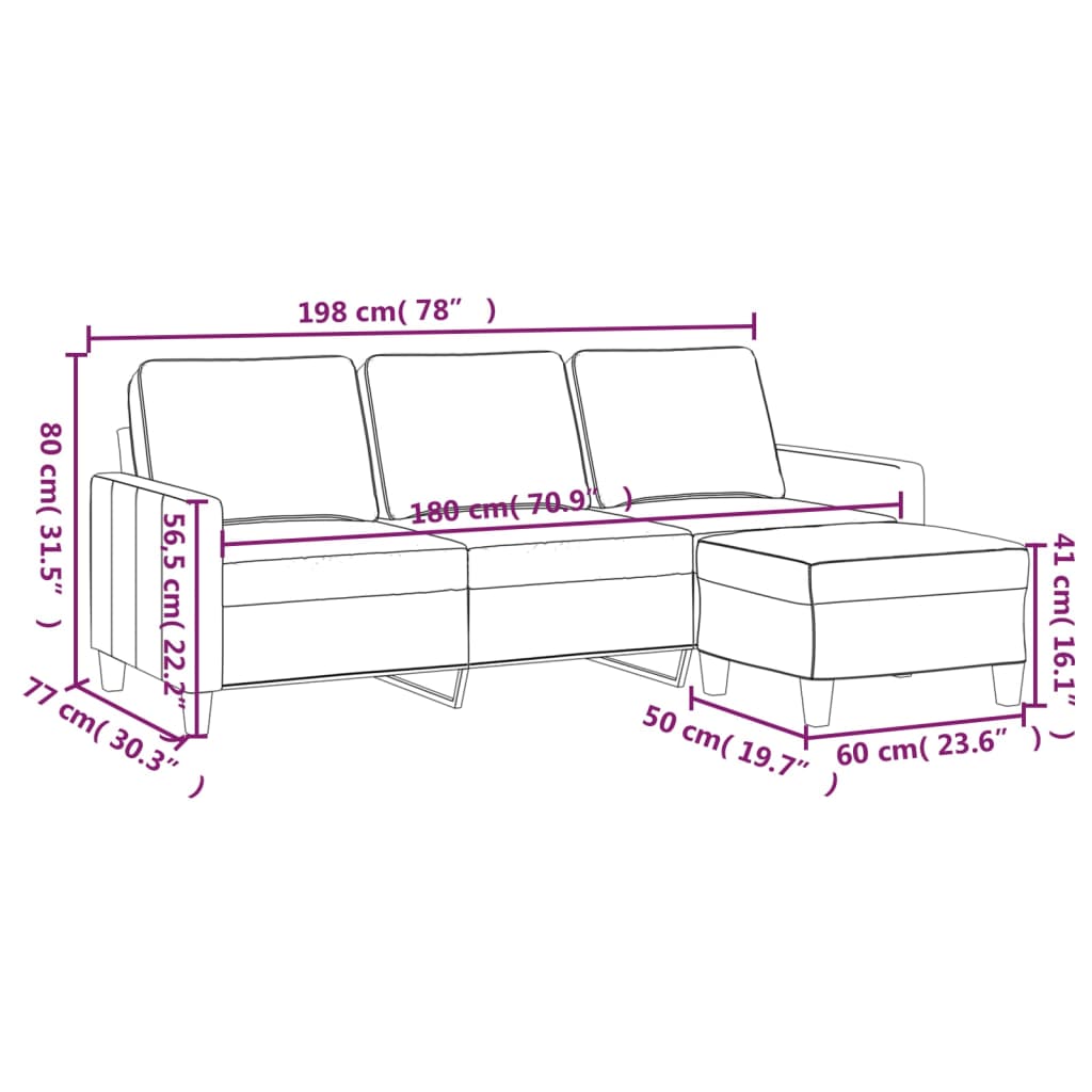 vidaXL 3-Seater Sofa with Footstool Dark Gray 70.9" Fabric-6