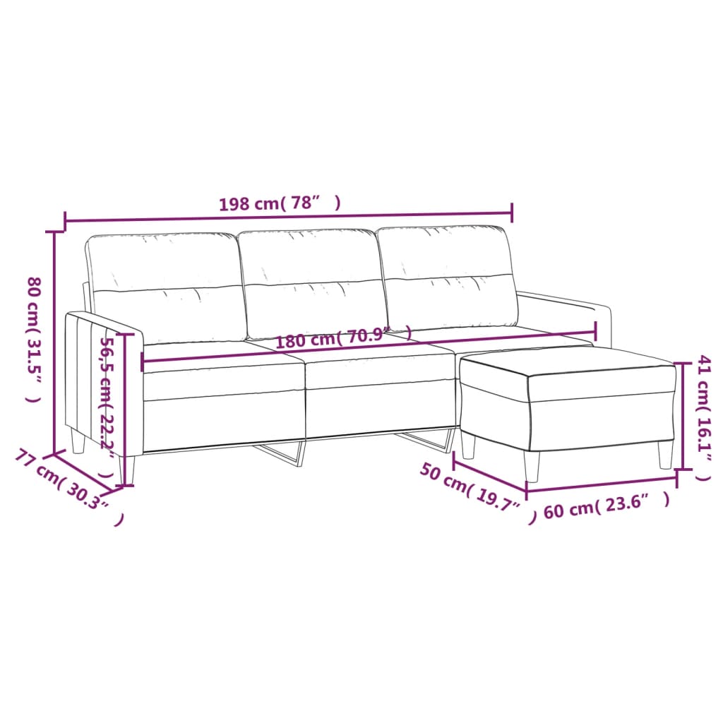 vidaXL 3-Seater Sofa with Footstool Dark Gray 70.9" Fabric-6