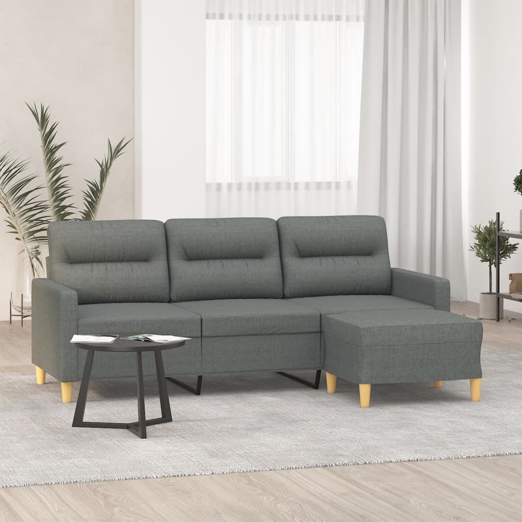 vidaXL 3-Seater Sofa with Footstool Dark Gray 70.9" Fabric-1