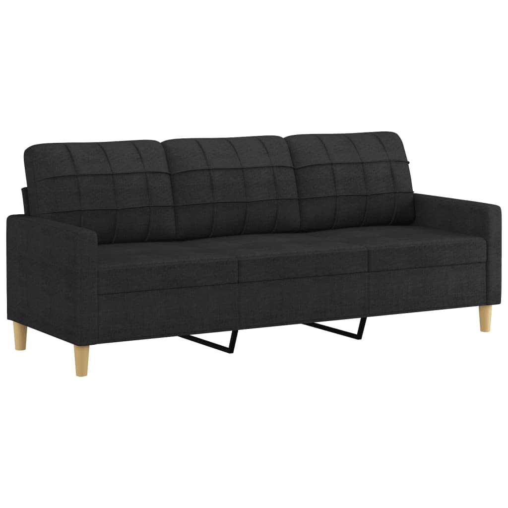 vidaXL 3 Piece Sofa Set with Cushions Black Fabric-3