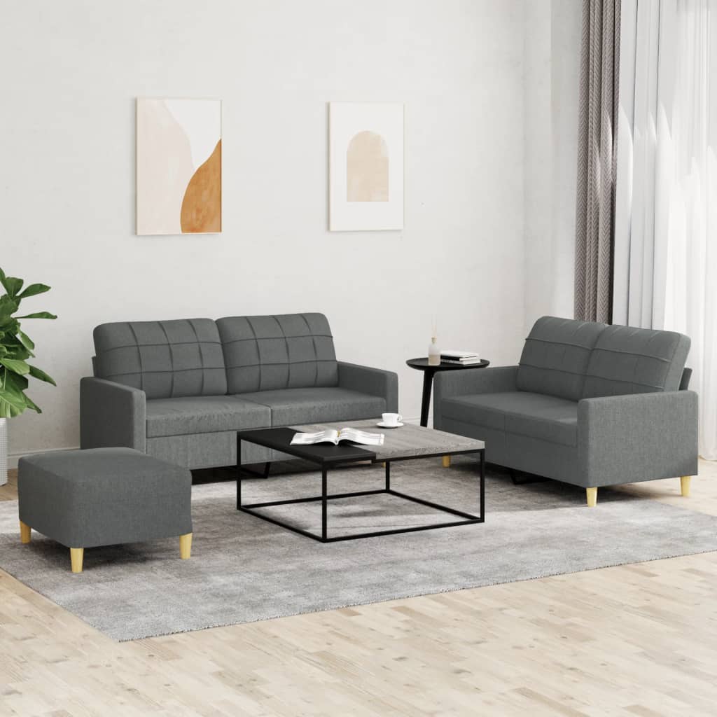 vidaXL 3 Piece Sofa Set with Cushions Dark Gray Fabric-0