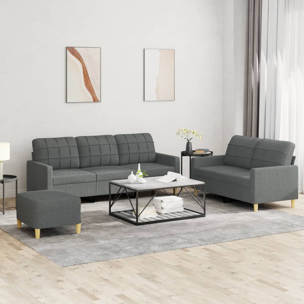 vidaXL 3 Piece Sofa Set with Cushions Dark Gray Fabric-0