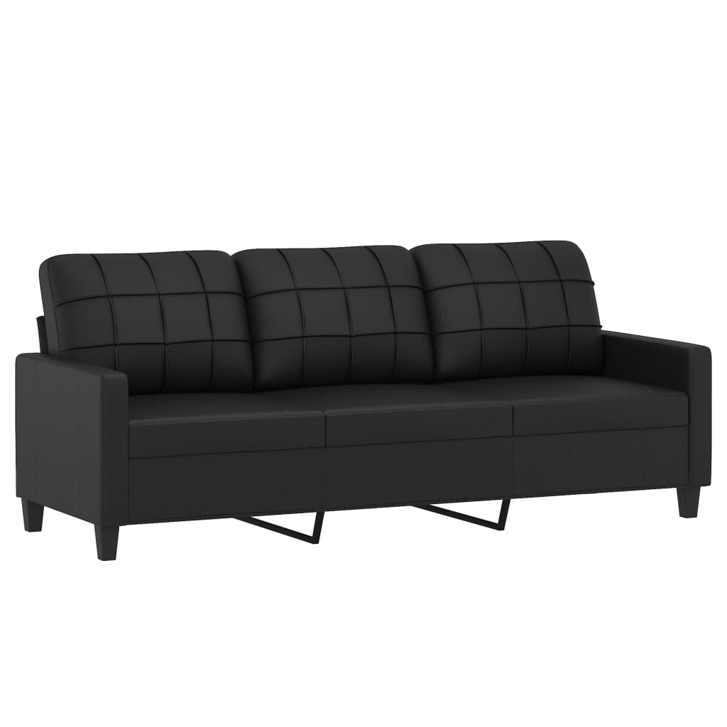 vidaXL 3 Piece Sofa Set with Cushions Black Faux Leather-2