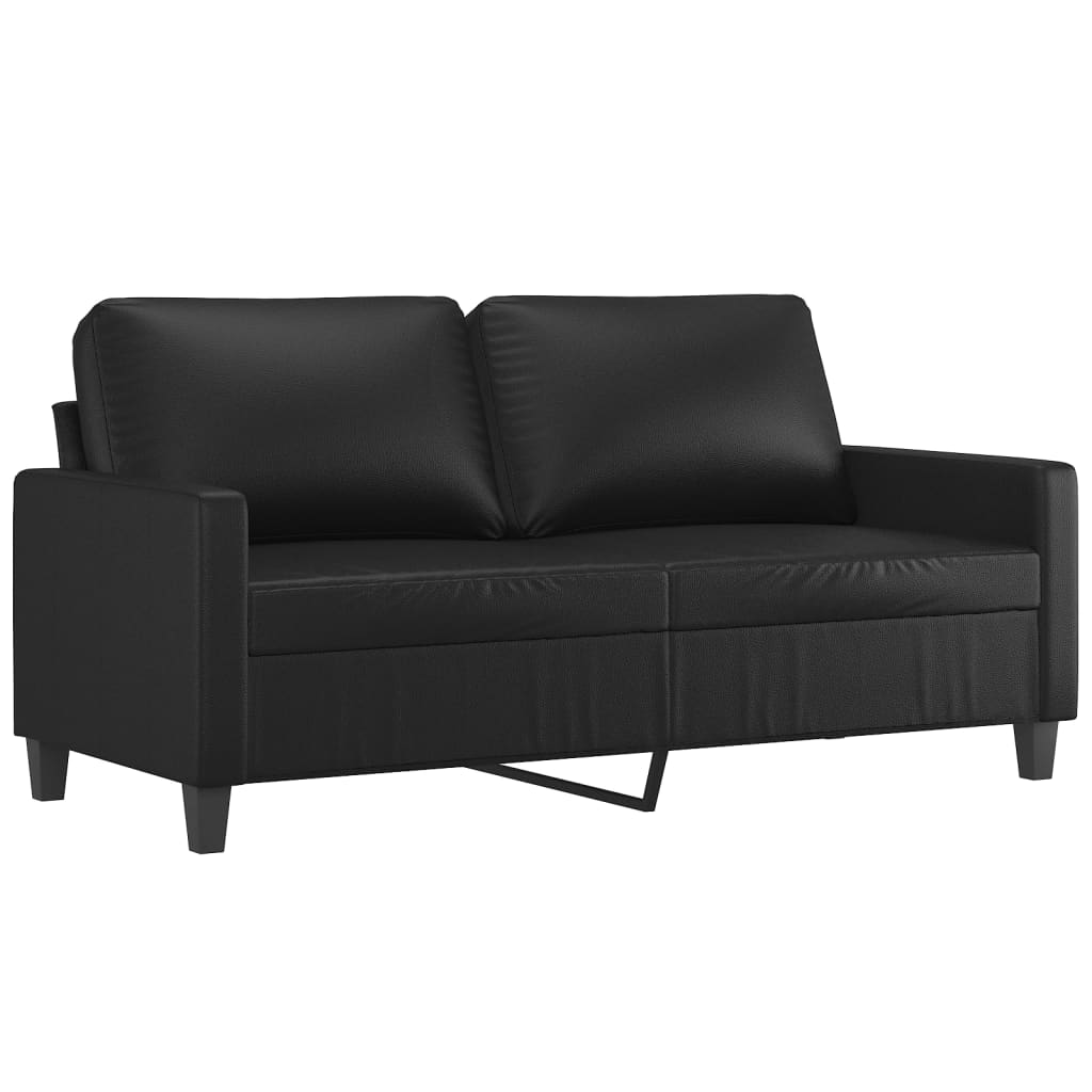 vidaXL 2 Piece Sofa Set with Cushions Black Faux Leather-2