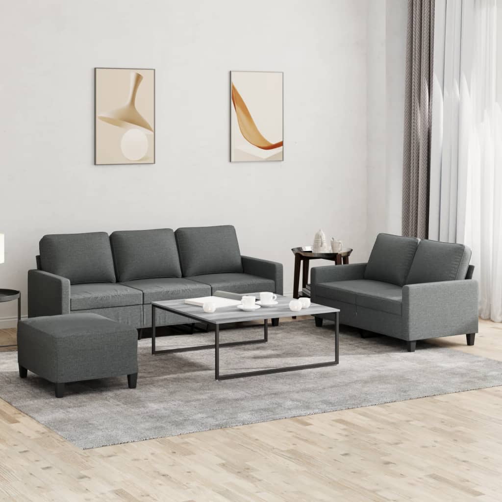 vidaXL 3 Piece Sofa Set with Cushions Dark Gray Fabric-0