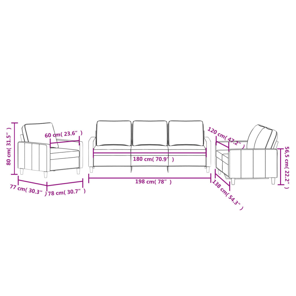 vidaXL 3 Piece Sofa Set with Cushions Light Gray Velvet-1