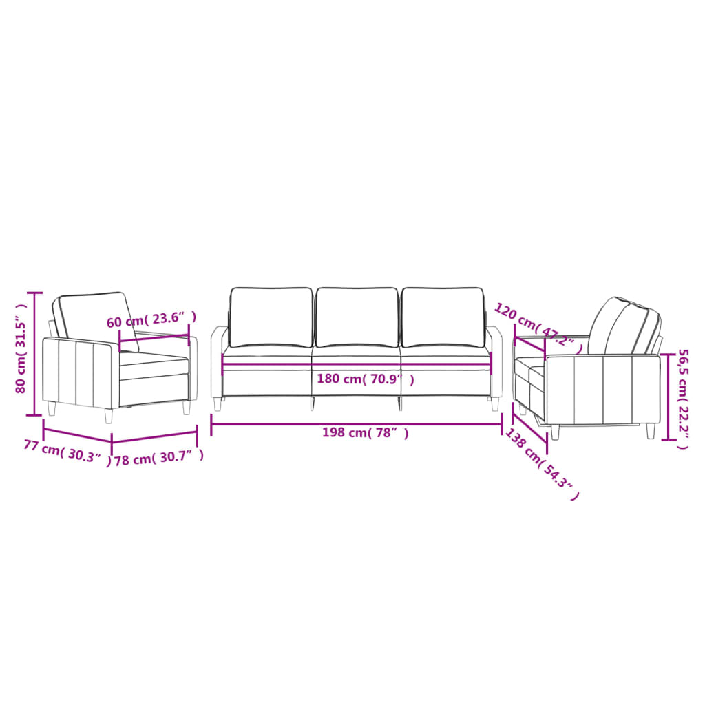 vidaXL 3 Piece Sofa Set with Cushions Dark Green Velvet-5