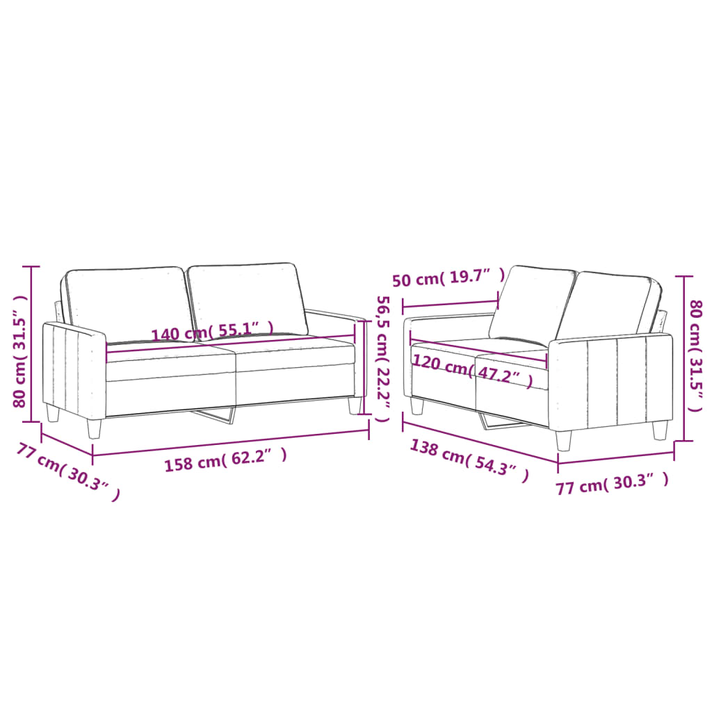 vidaXL 2 Piece Sofa Set with Cushions Light Gray Velvet-1