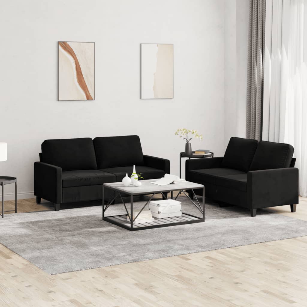 vidaXL 2 Piece Sofa Set with Cushions Black Velvet-0