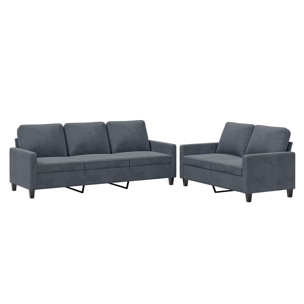 vidaXL 2 Piece Sofa Set with Cushions Dark Gray Velvet-0