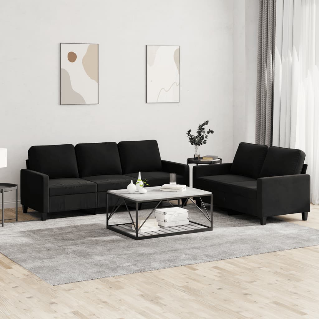 vidaXL 2 Piece Sofa Set with Cushions Black Velvet-0