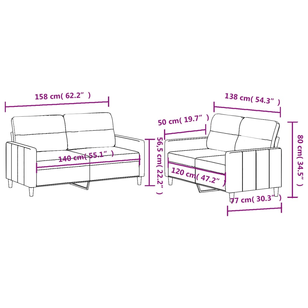 vidaXL 2 Piece Sofa Set with Cushions Dark Gray Fabric-4