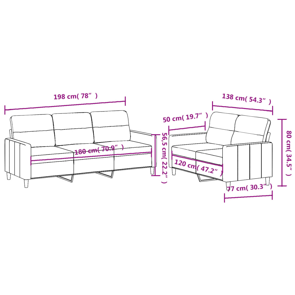 vidaXL 2 Piece Sofa Set with Cushions Dark Gray Fabric-4