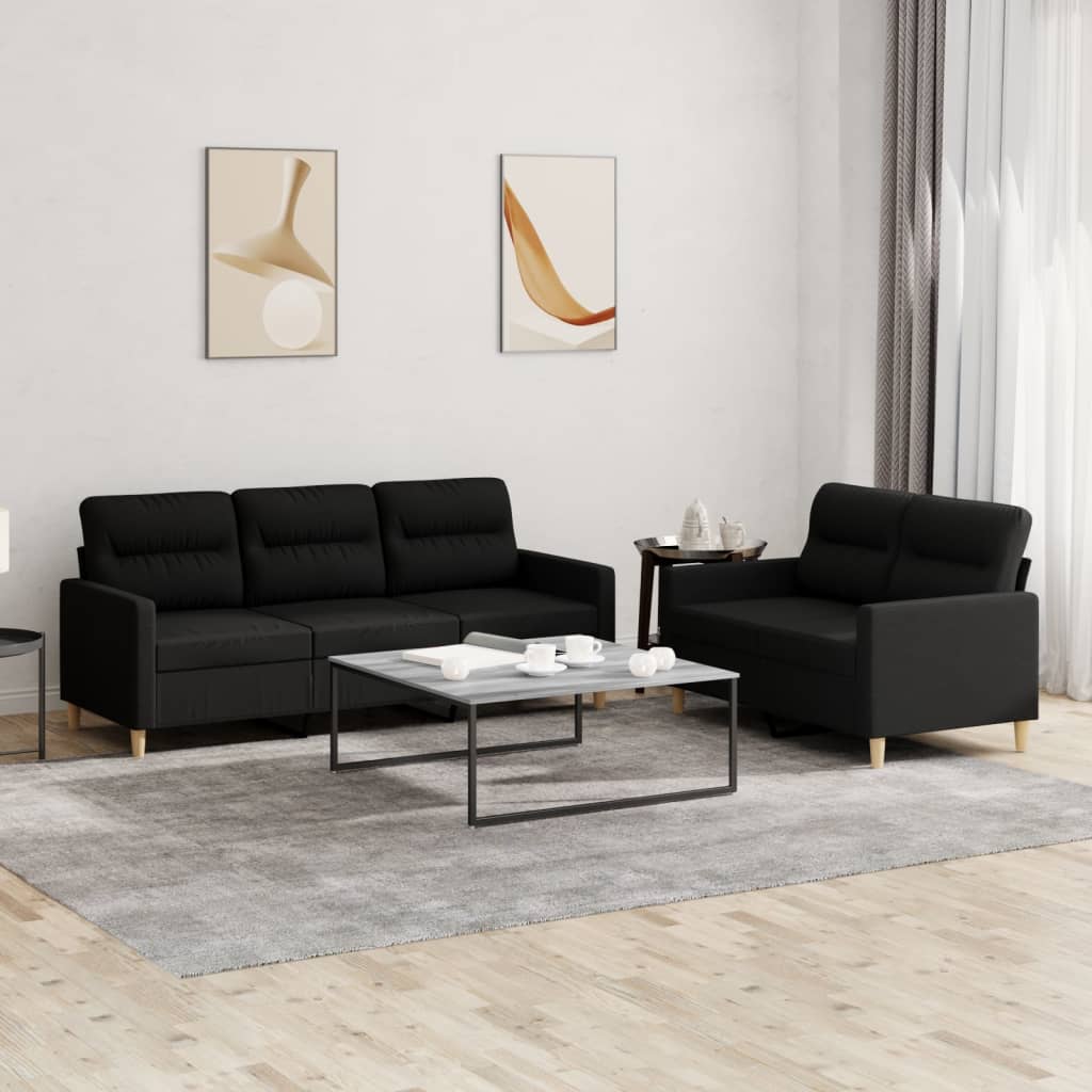 vidaXL 2 Piece Sofa Set with Cushions Black Fabric-0