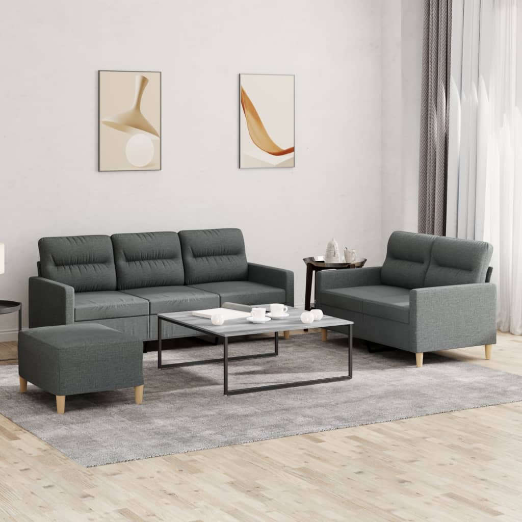 vidaXL 3 Piece Sofa Set with Cushions Dark Gray Fabric-0