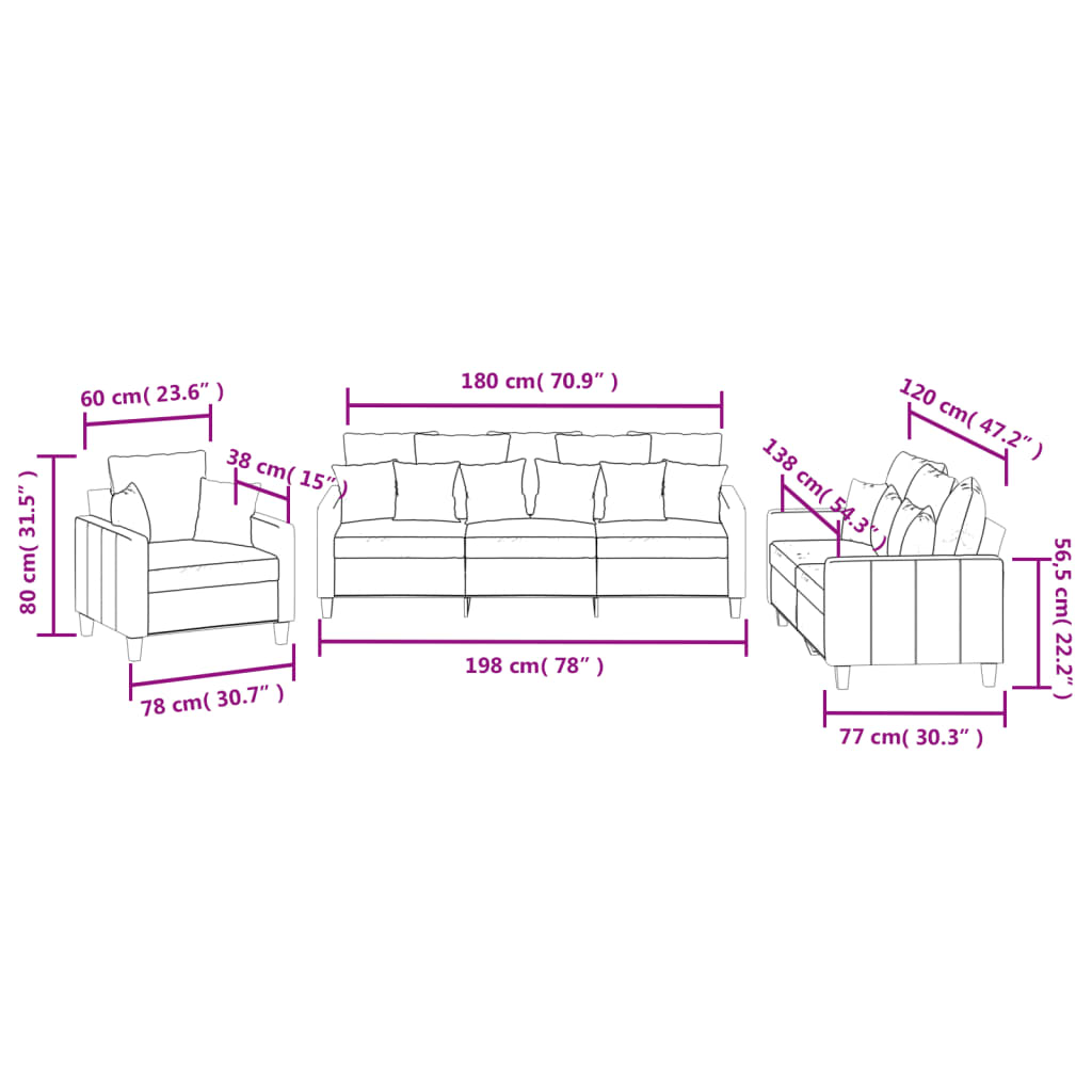 vidaXL 3 Piece Sofa Set with Pillows Dark Gray Fabric-6