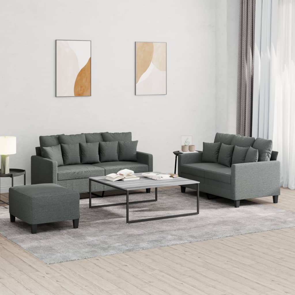 vidaXL 3 Piece Sofa Set with Cushions Dark Gray Fabric-0