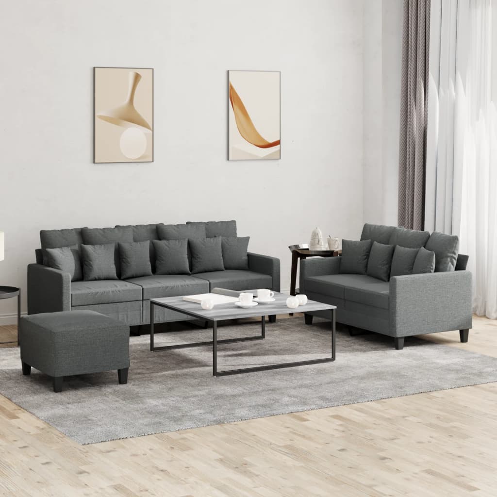 vidaXL 3 Piece Sofa Set with Cushions Dark Gray Fabric-0