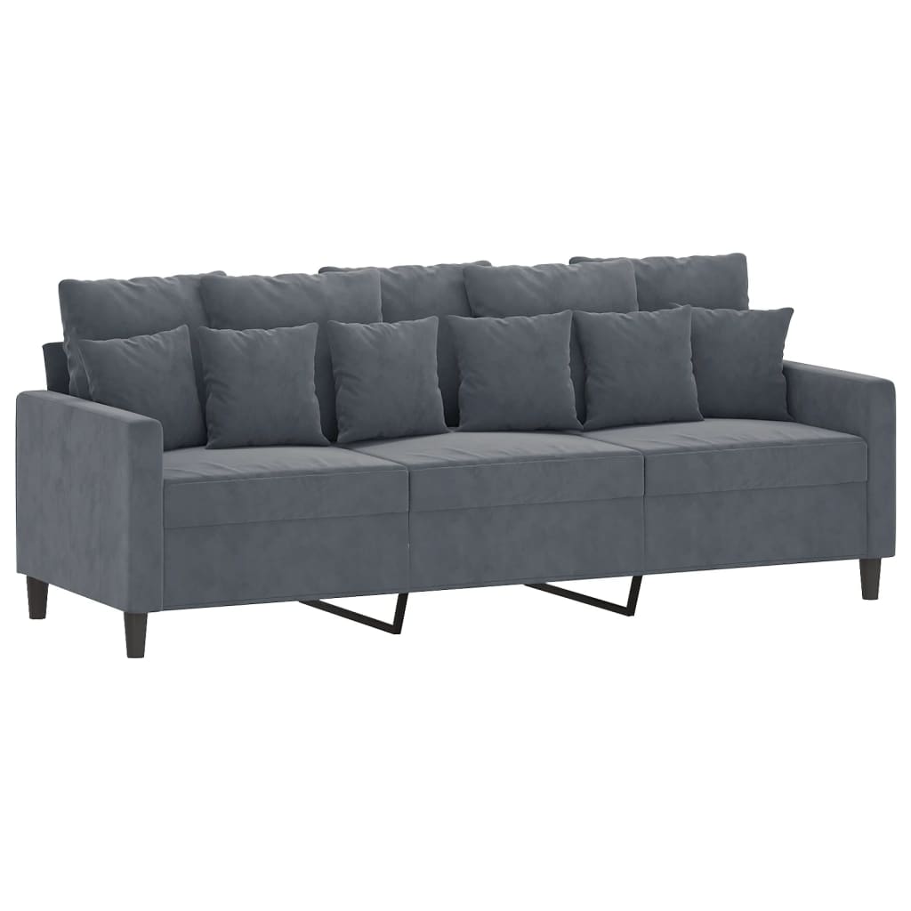 vidaXL 3 Piece Sofa Set with Cushions Dark Gray Velvet-3