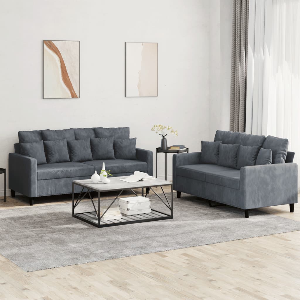 vidaXL 2 Piece Sofa Set with Cushions Dark Gray Velvet-0