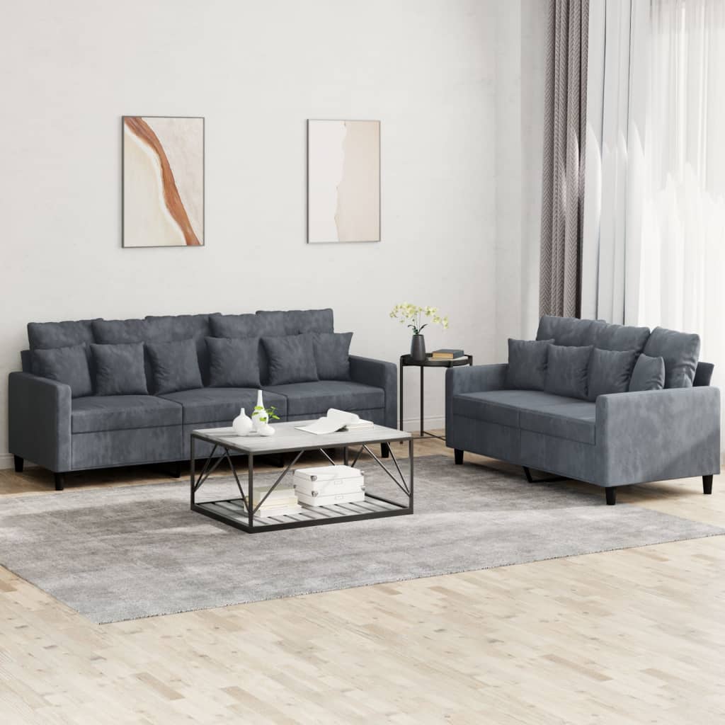 vidaXL 2 Piece Sofa Set with Cushions Dark Gray Velvet-0