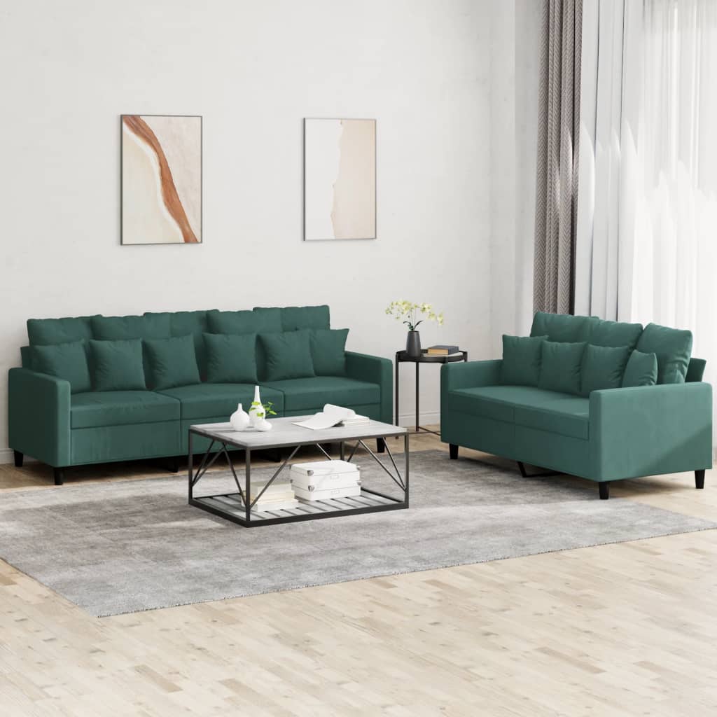 vidaXL 2 Piece Sofa Set with Cushions Dark Green Velvet-0